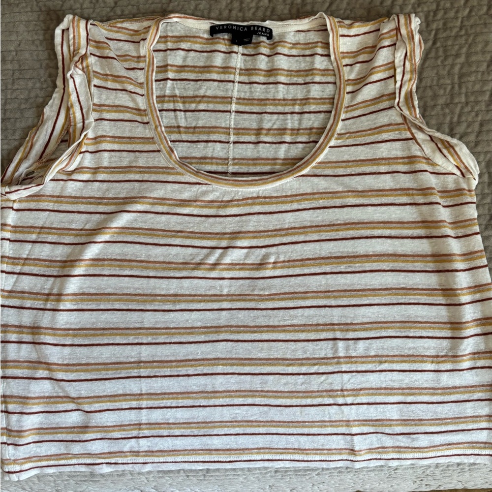 Veronica Beard Women's Striped linen Top - Cream and Brown
